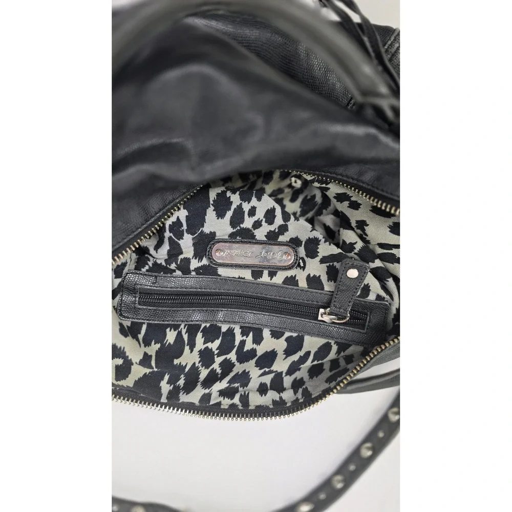 Betsey Johnson Black‎ Lizard Embossed Satchel | Studded Rosette Leopard Interior
